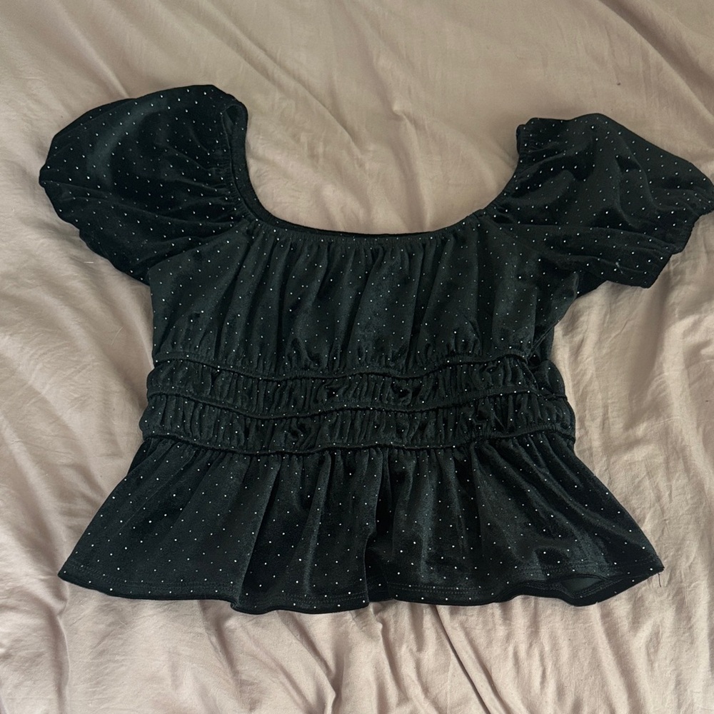 Women’s Mi Ami Black Puff Sleeve Peplum Top